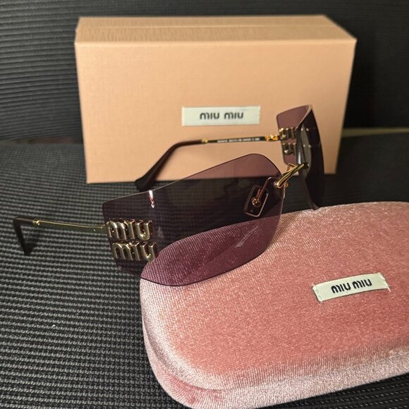 Miu Miu Pink Gold Rimless Sunglasses main image 4